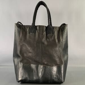 OXS Black Solid Leather Cross Body Tote Bag